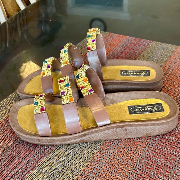 Grand Co Brown Sandals with Multiple-Coloured Gems Size 9 - Picture 5 of 10
